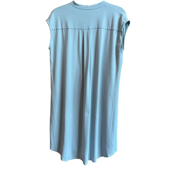 Eileen Fisher Henley Stretch Jersey Shift Dress Cap Sleeve Powder Blue - Picture 5 of 12